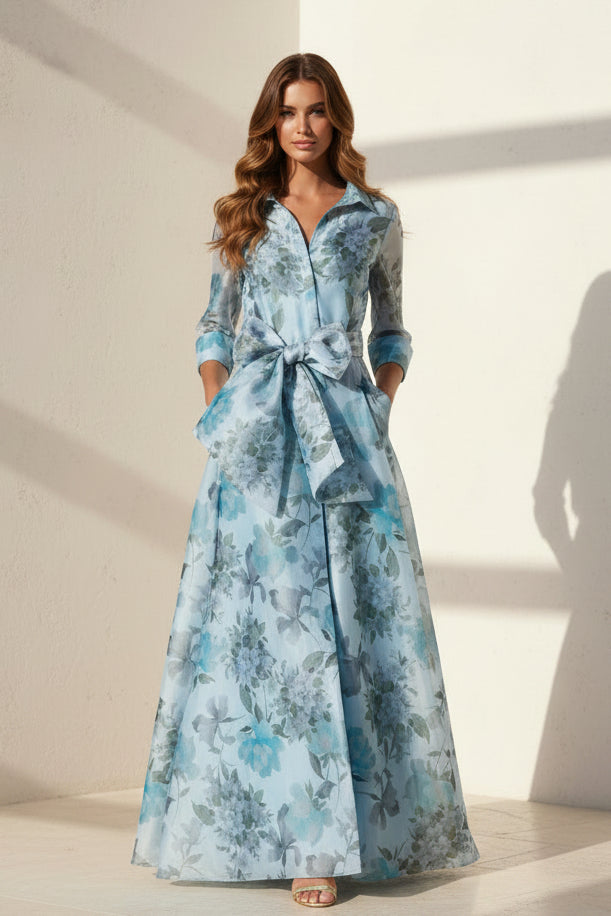 Organza-Hemdblusenkleid mit Blumenmuster und Schleife
