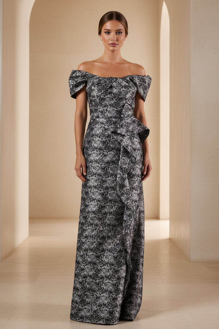 Asymmetrisches Jacquard-Kleid mit Carmen-Ausschnitt