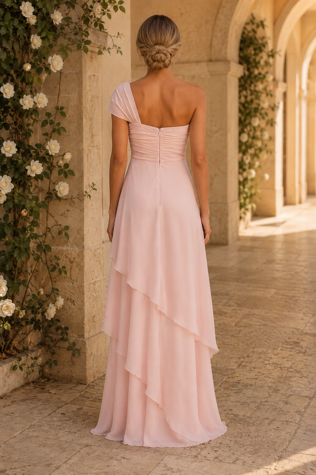 Ein-Schulter-Stufenkleid aus Chiffon