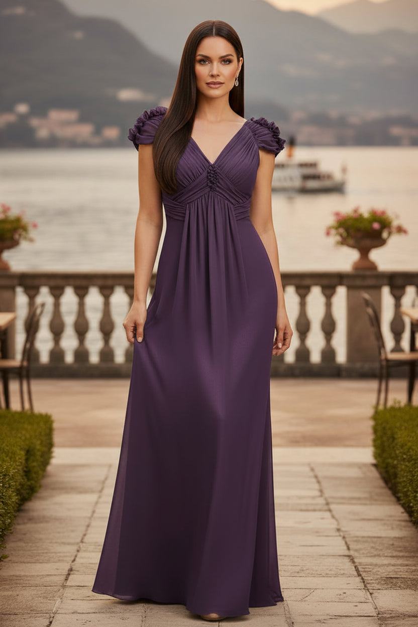 V-Ausschnitt Chiffon-Abendkleid mit Empire-Taille