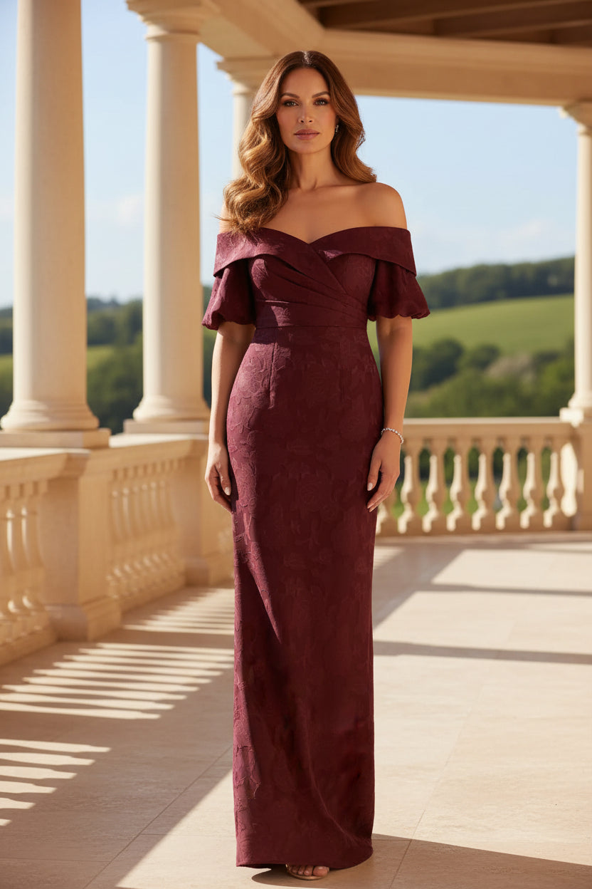 Schulterfreies Jacquard-Säulen-Abendkleid