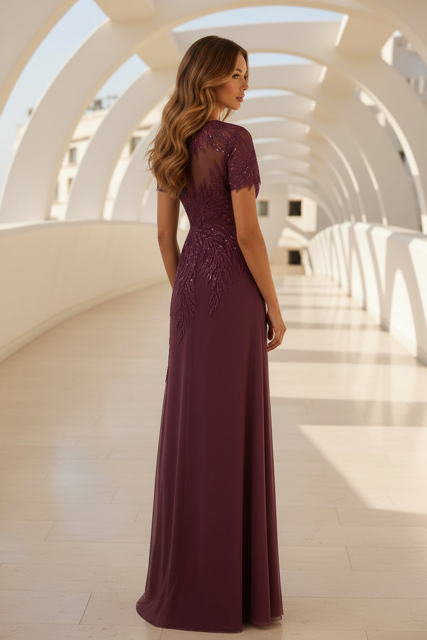Abendkleid mit Illusion-Kurzarm und A-Linie