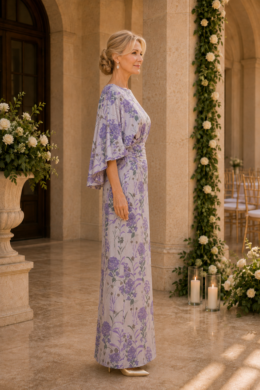 Maxikleid mit Blumenmuster und Capelet