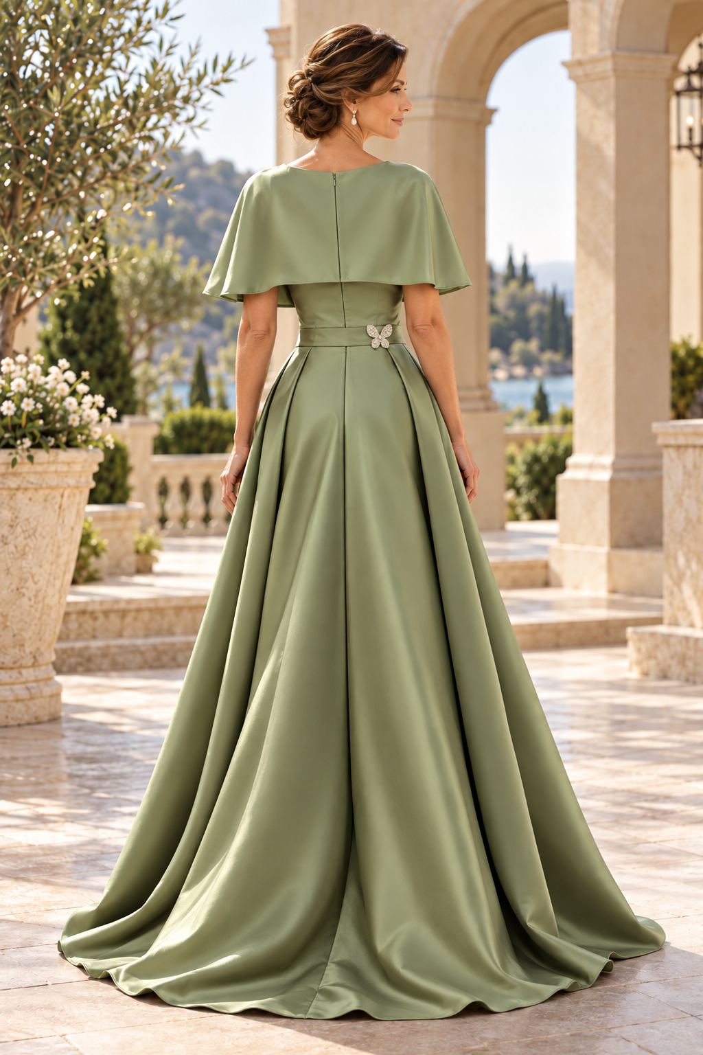 A-Line Satin Evening Gown with Capelet