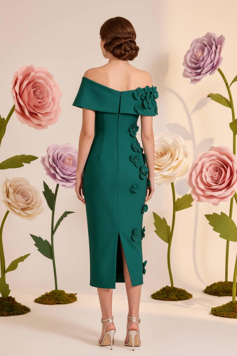 Carmen Midi-Kleid mit 3D-Blumenmuster