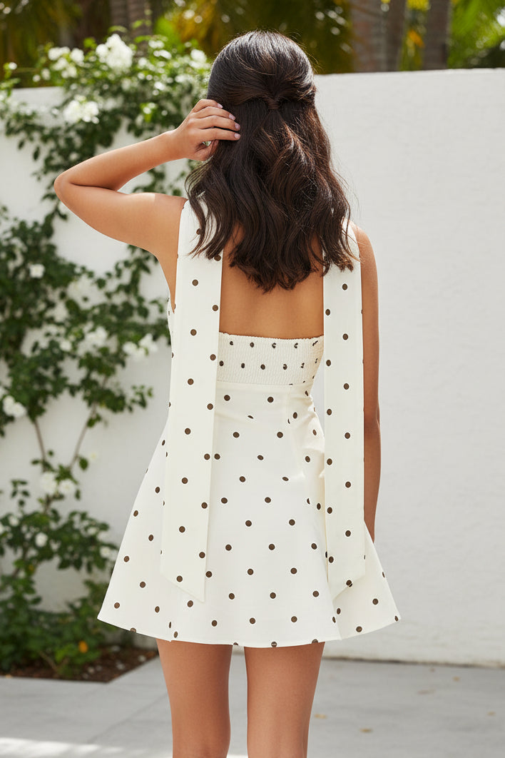 Trägerloses Mini-Kleid mit Polka-Dots und Halstuch