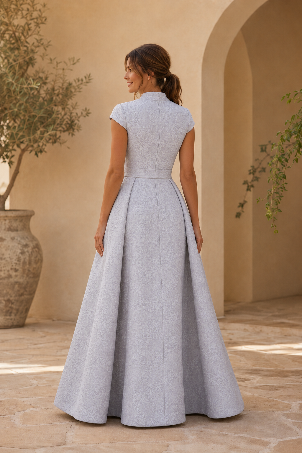 Elegantes Jacquard-A-Linien-Kleid mit 3D-Blume