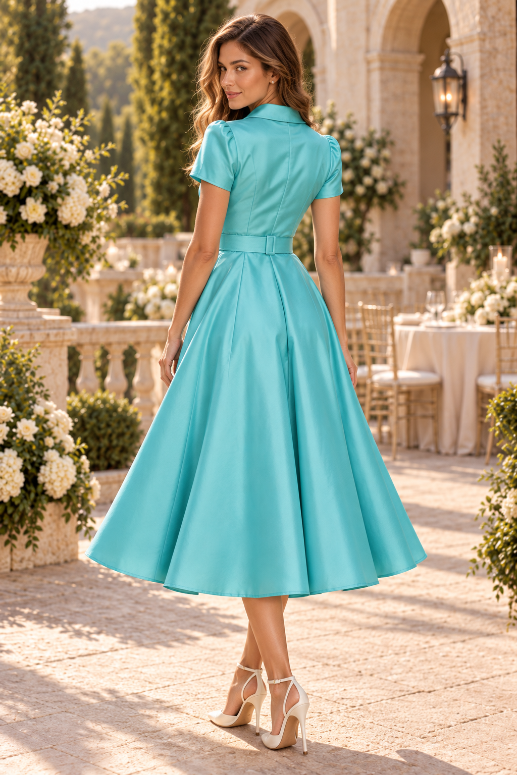 Collared Button-Front Midi Dress with Belt