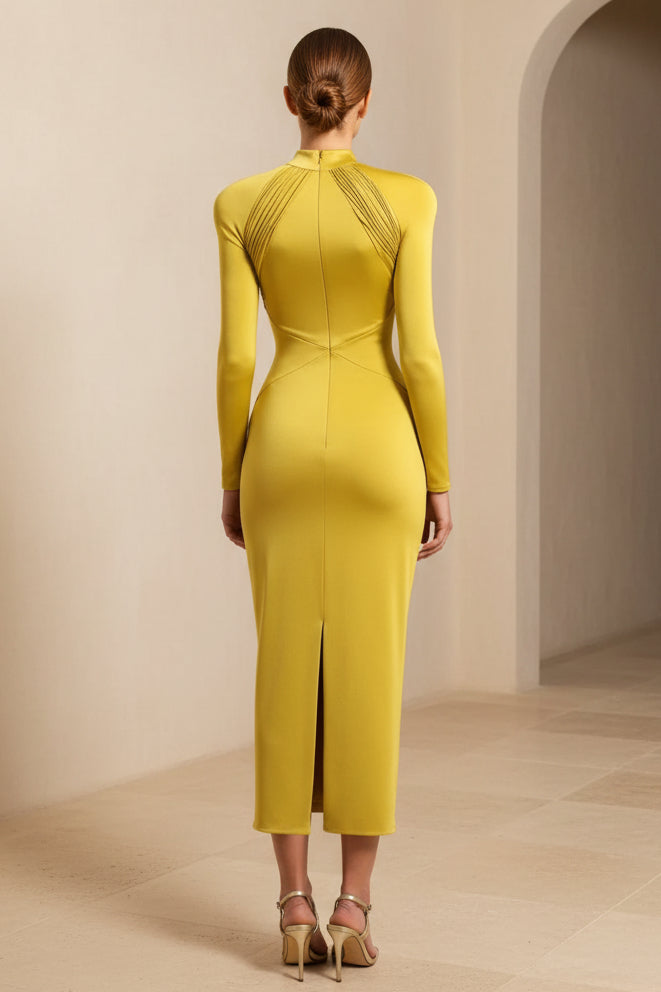 Hochgeschlossenes Keyhole-Bodycon-Midikleid mit langen Ärmeln