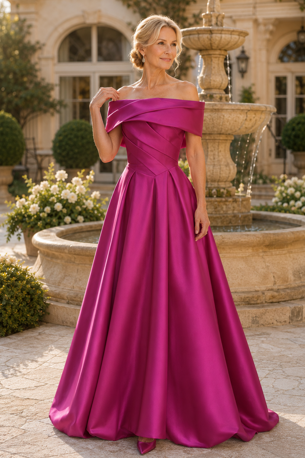 Trägerloses plissiertes Satin-A-Linien-Kleid