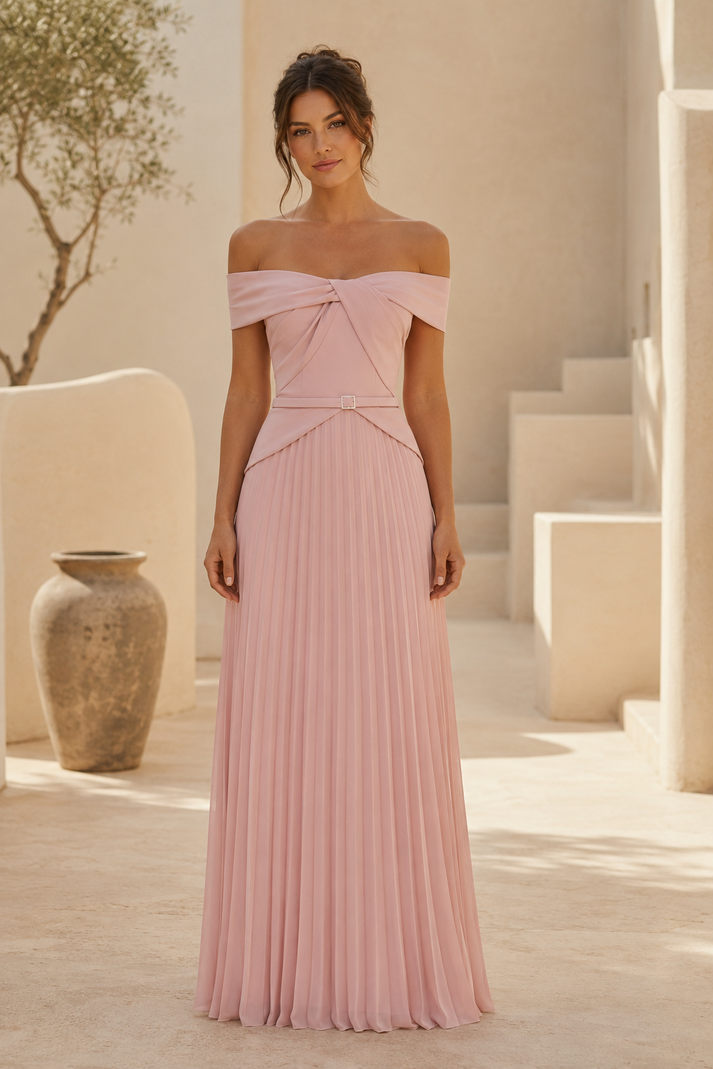 Ärmelloses plissiertes A-Linien-Abendkleid