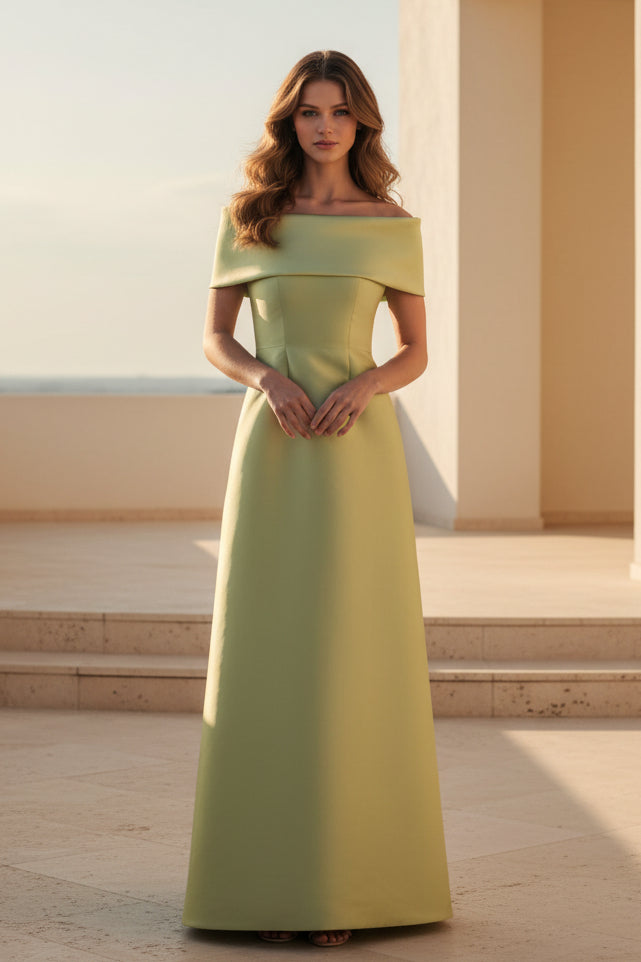 Schulterfreies Satin-Abendkleid in A-Linie