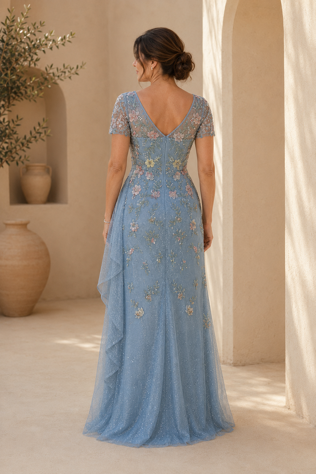 Besticktes A-Linien Abendkleid mit 3D-Blumen