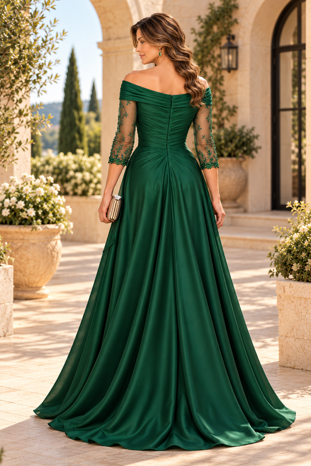 Off-the-Shoulder Ruched A-Line Gown