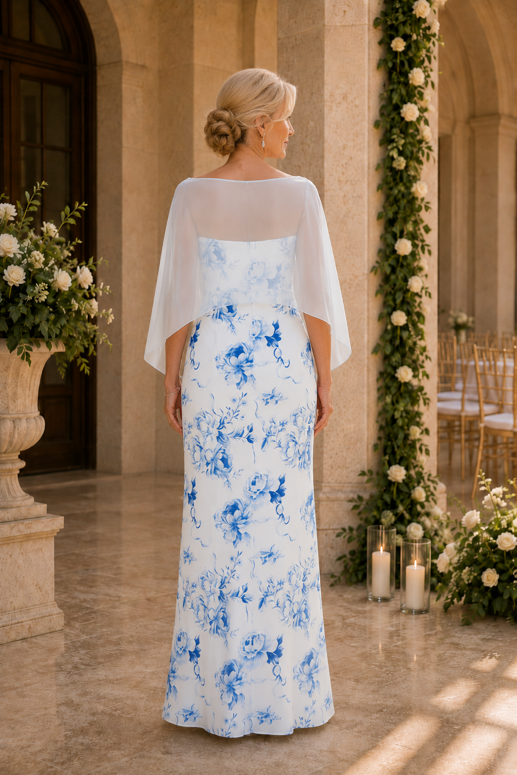 Blumenkleid mit transparenter Capelet