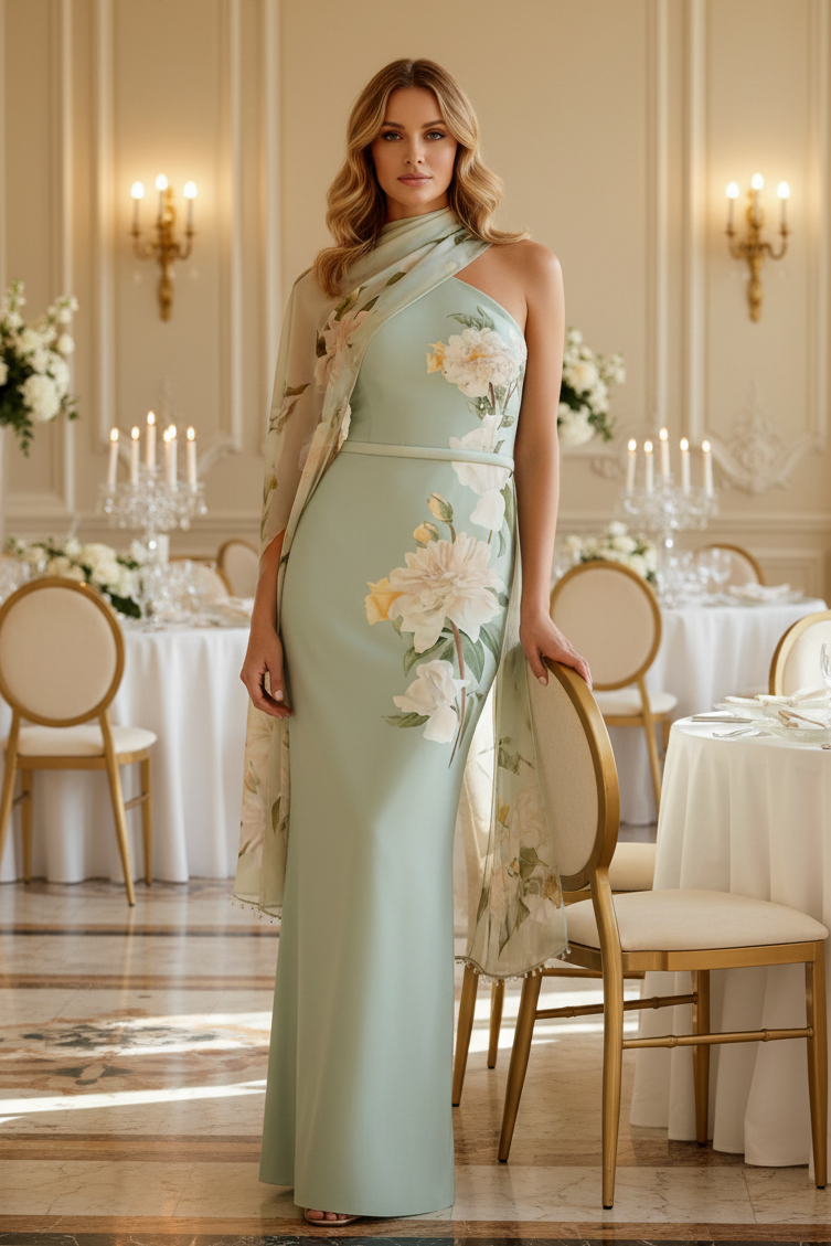 Blumen-Cape-Etui-Kleid mit einer Schulter