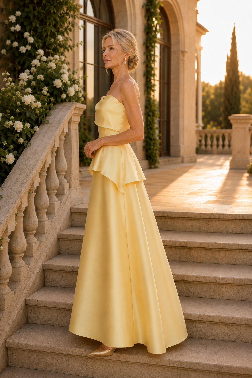 Trägerloses Peplum A-Linien Abendkleid