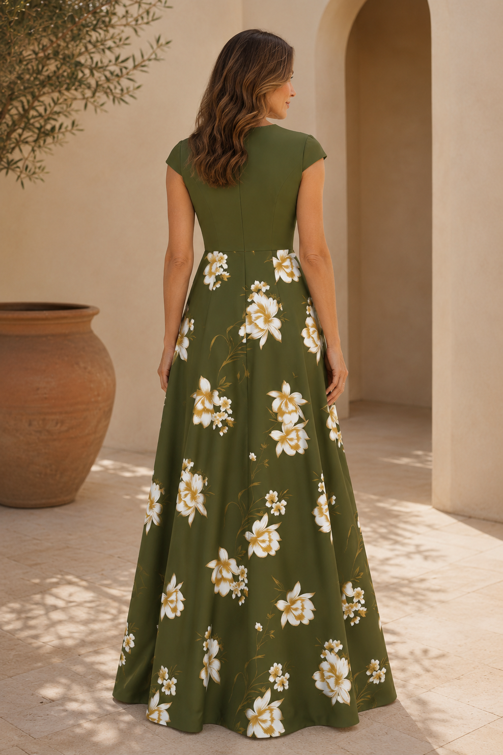 Geblümtes A-Linien Maxikleid mit Flügelärmeln