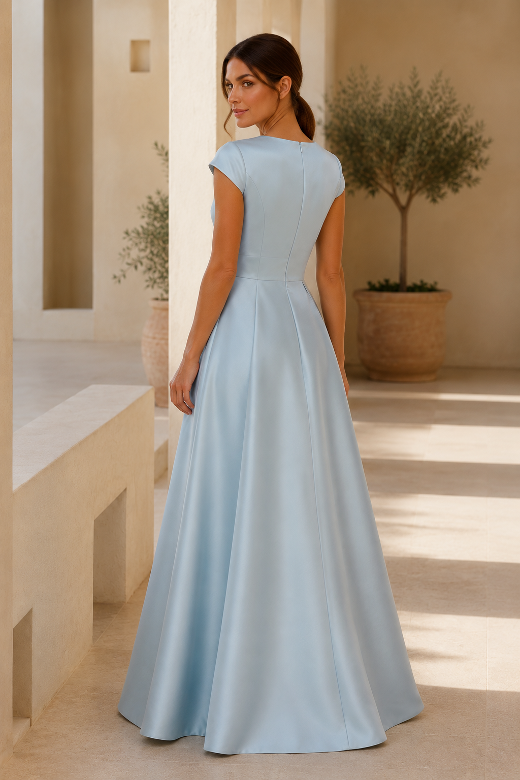 Blumenbesticktes Kleid mit Satin-Überrock