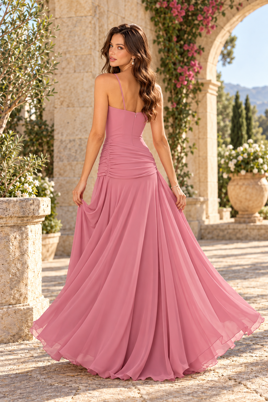 Ruched Side-Draped A-Line Gown