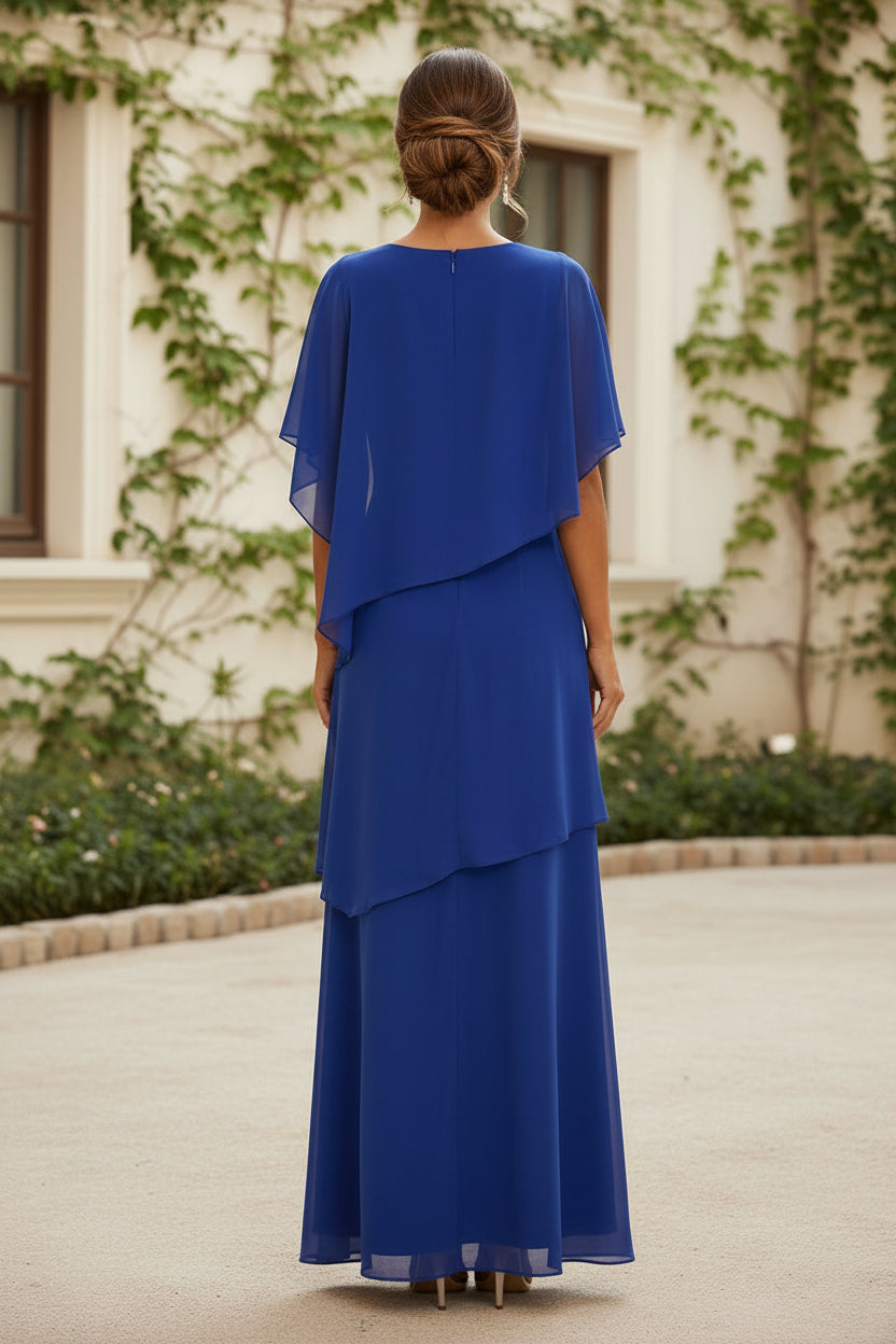 Lagenweises Chiffon-Abendkleid mit Cape-Ärmeln