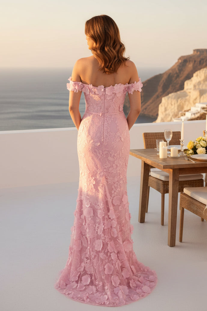 Ärmelloses Abendkleid mit 3D-Blumen-Applikationen und U-Boot-Ausschnitt