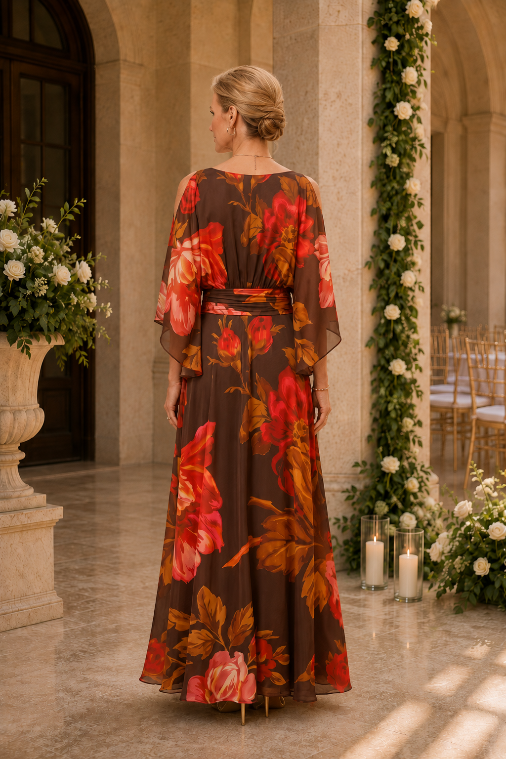 Geblümtes schulterfreies A-Linien-Maxikleid