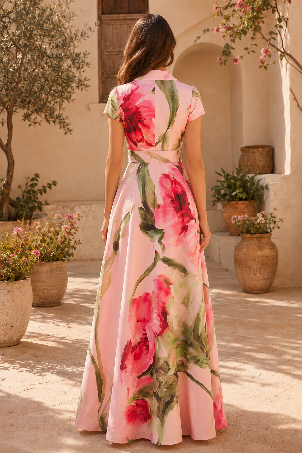 Maxikleid im Blumenprint in Wickeloptik mit Bindegürtel an der Taille