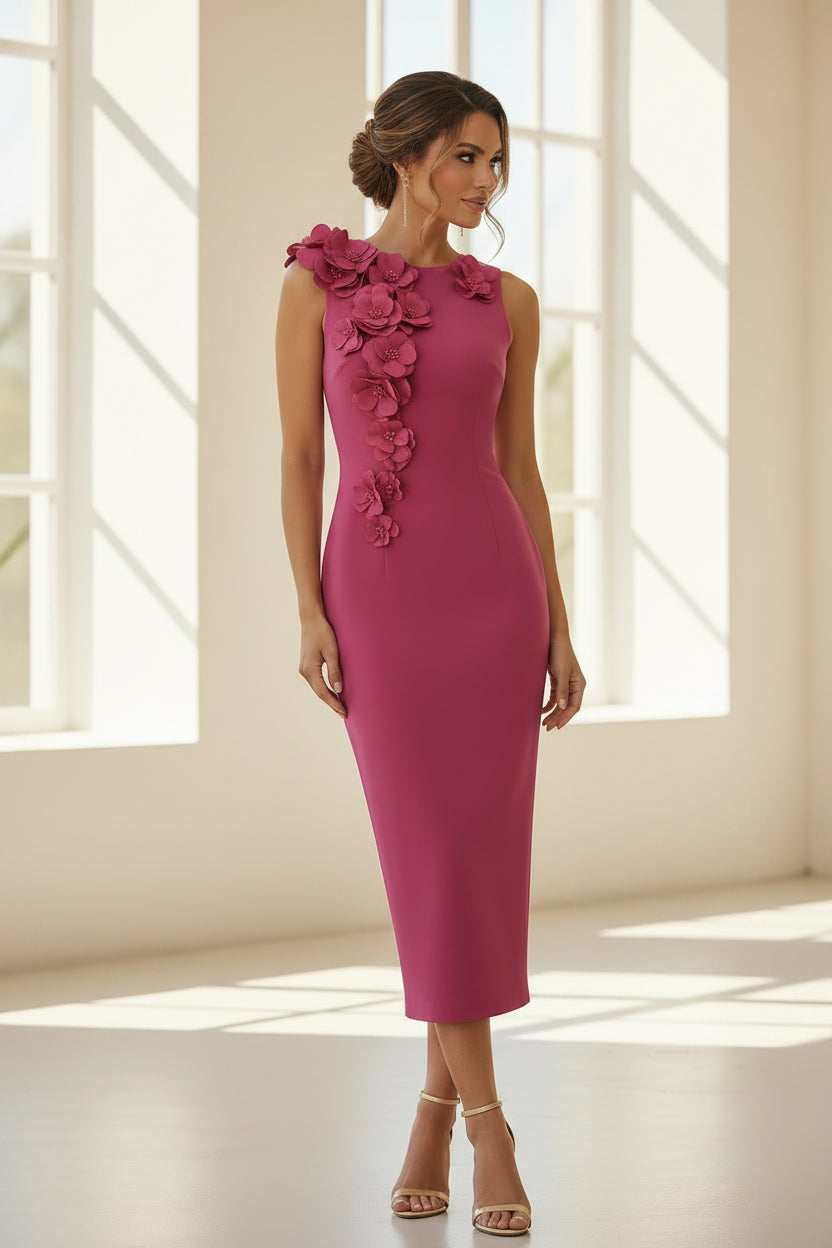 Midikleid mit Blumenapplikationen