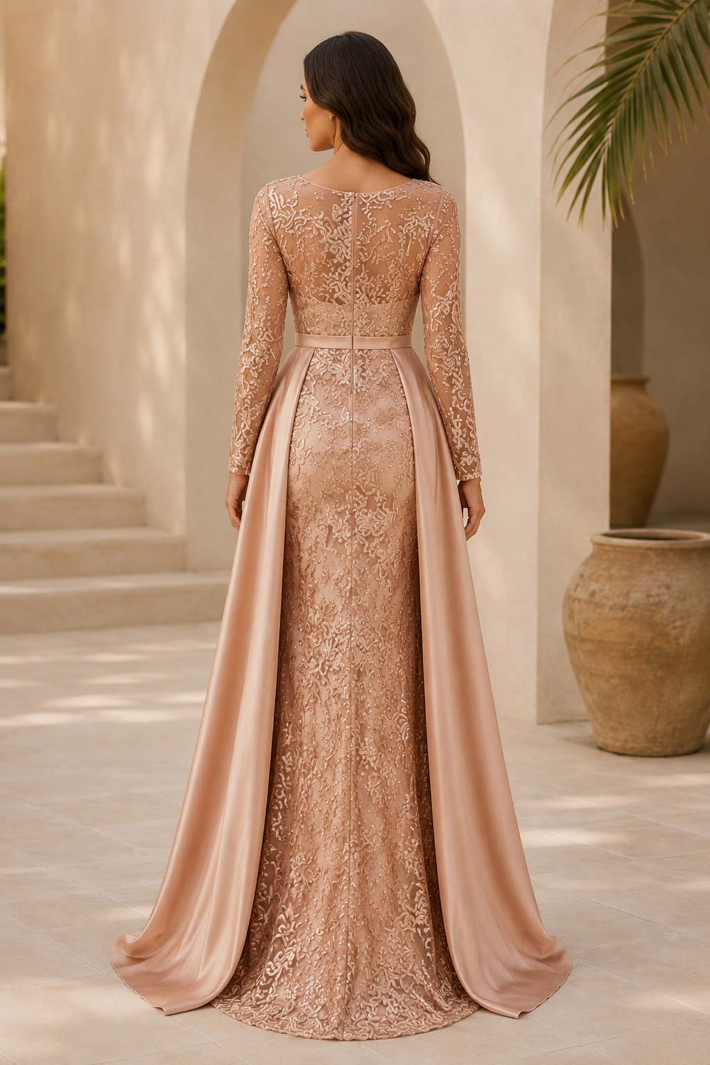 Meerjungfrauenkleid aus Illusionsspitze mit Satinschleppe