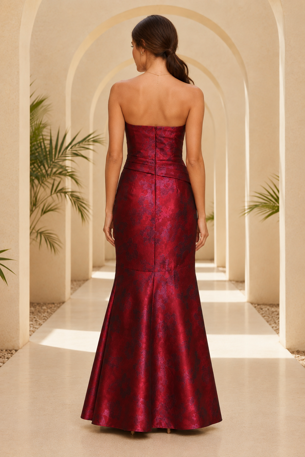 Trägerloses Jacquard-Meerjungfrauen-Abendkleid