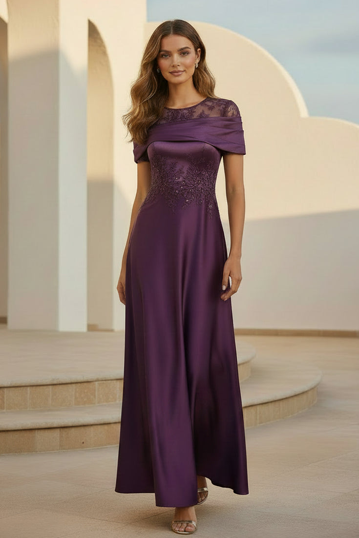Abendkleid aus Satin in A-Linie mit Illusion-Ausschnitt
