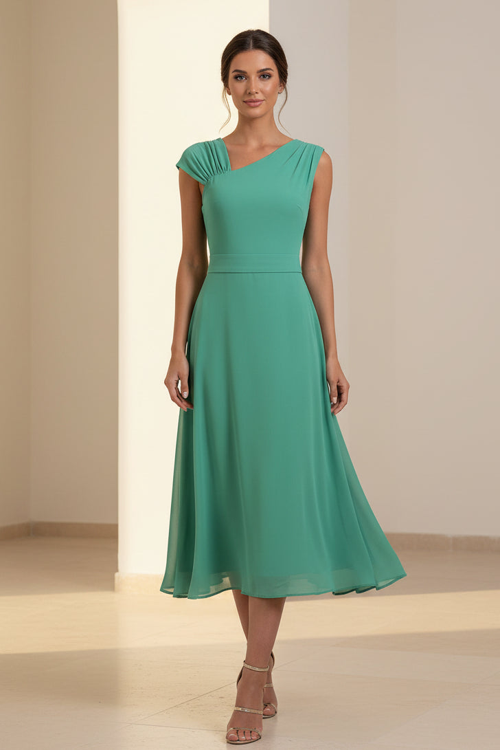 Ärmelloses plissiertes A-Linien-Midikleid mit One-Shoulder-Träger