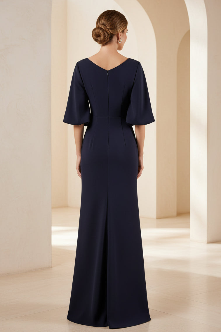 V-Ausschnitt Halbarm Crêpe Trompetenkleid mit Schlitz