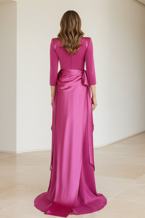 Elegantes Abendkleid aus Satin mit U-Boot-Ausschnitt und 3/4-Ärmeln