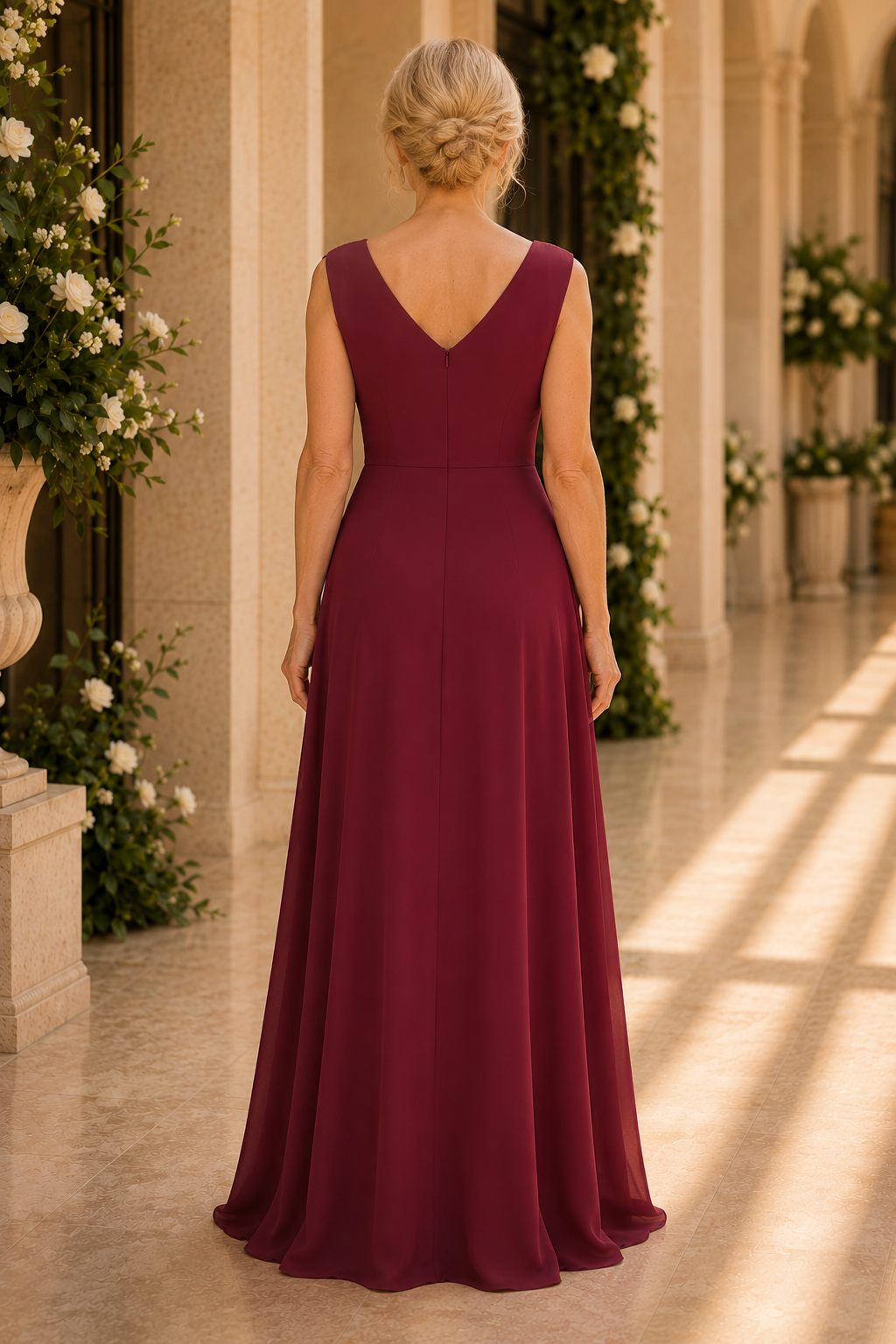 High-Low Chiffon-Abendkleid mit Perlenoberteil