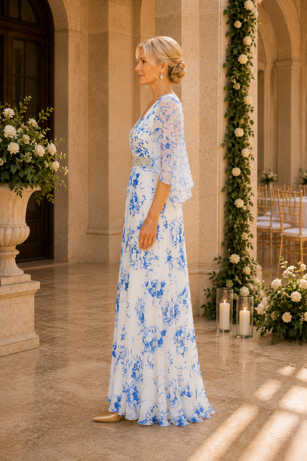 Blumenprint A-Linien-Kleid mit Flatterärmeln