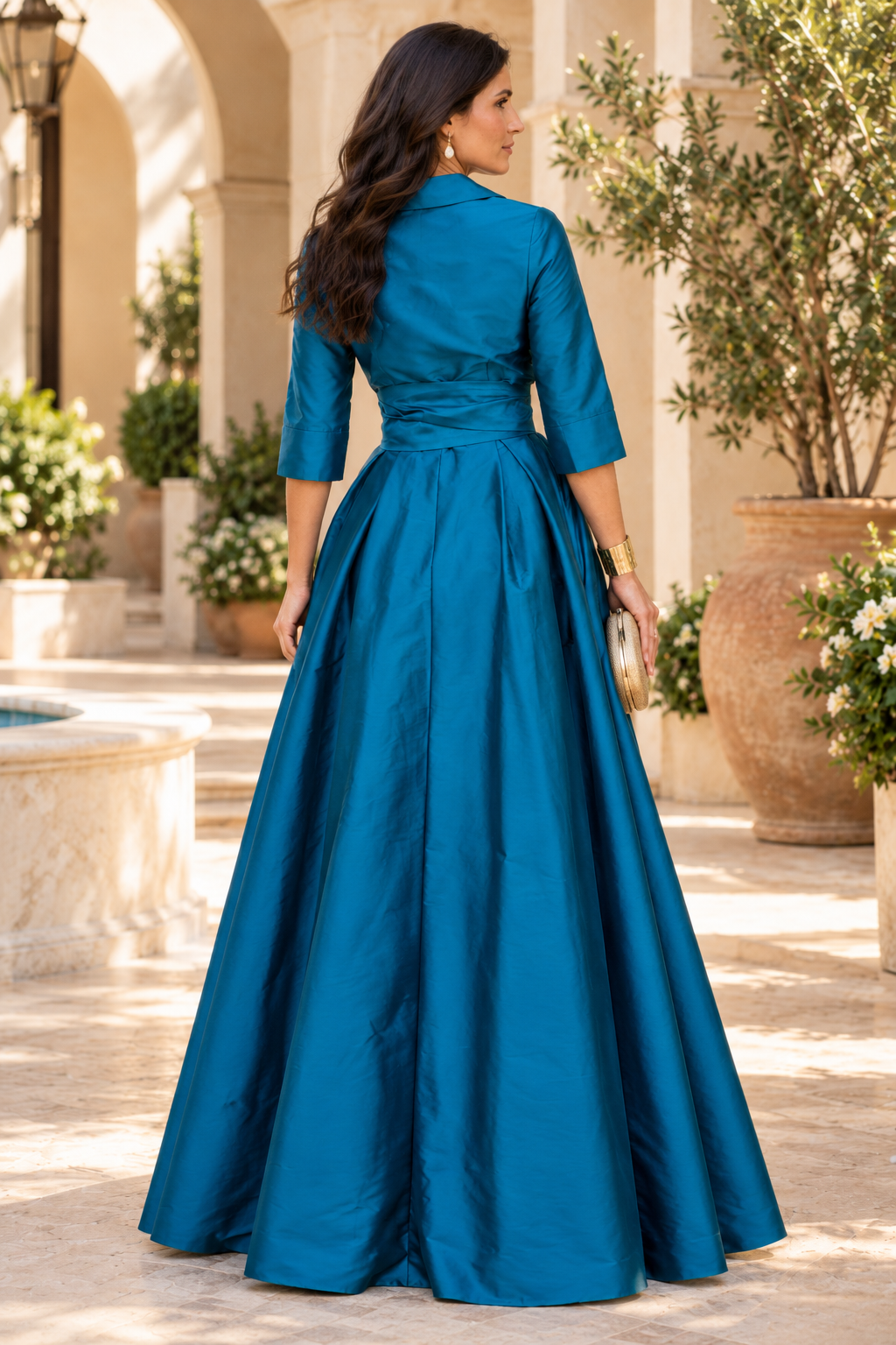 Collared A-Line Shirt Gown with Slit and Pockets