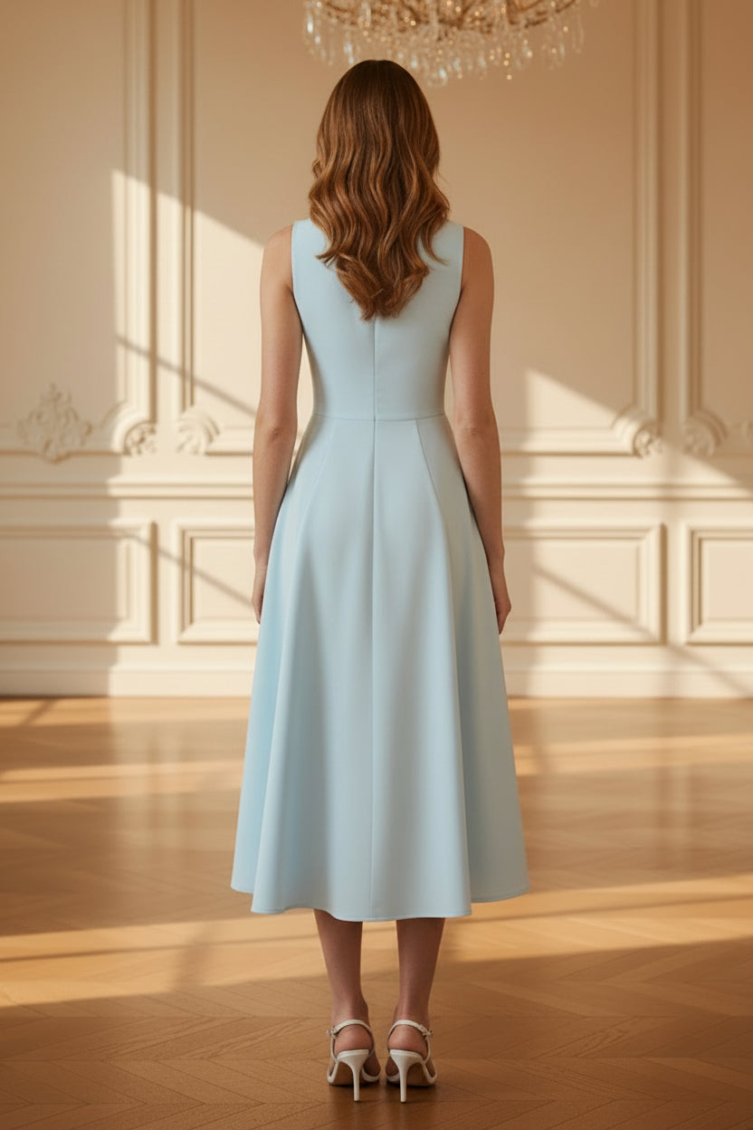 Plissiertes hochgeschlossenes A-Linien-Midikleid
