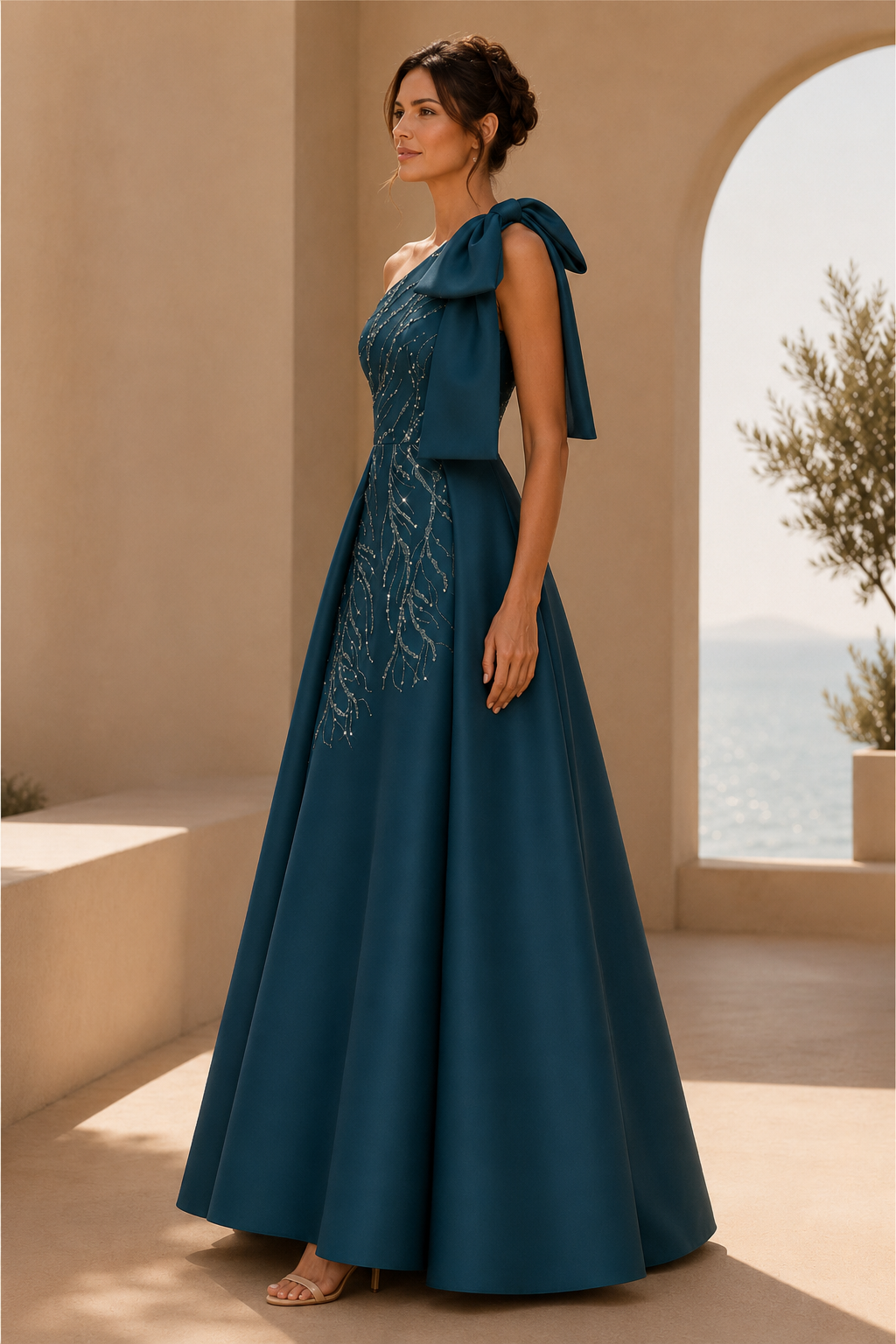 Asymmetrisches A-Linien-Kleid mit Schleife
