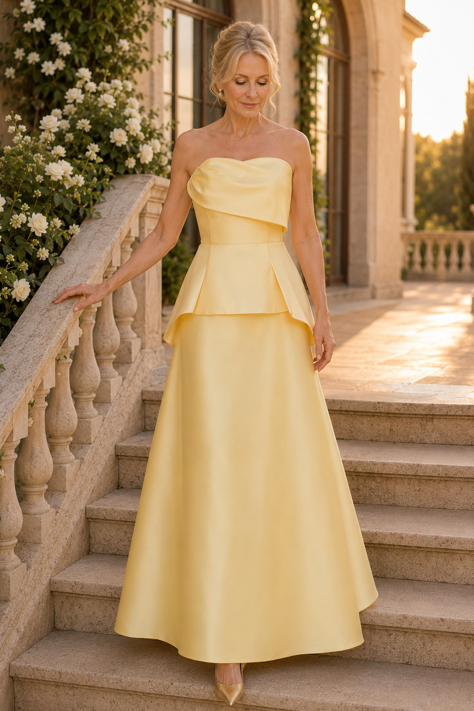 Trägerloses Peplum A-Linien Abendkleid