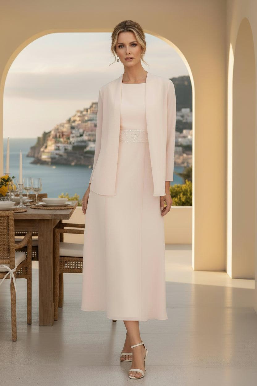 Chiffon-A-Linien-Kleid mit passender Jacke