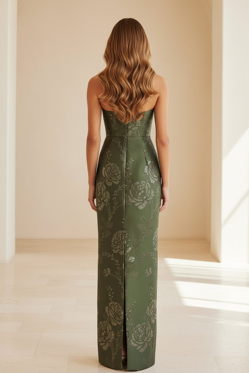 Trägerloses Säulenkleid aus floralem Jacquard