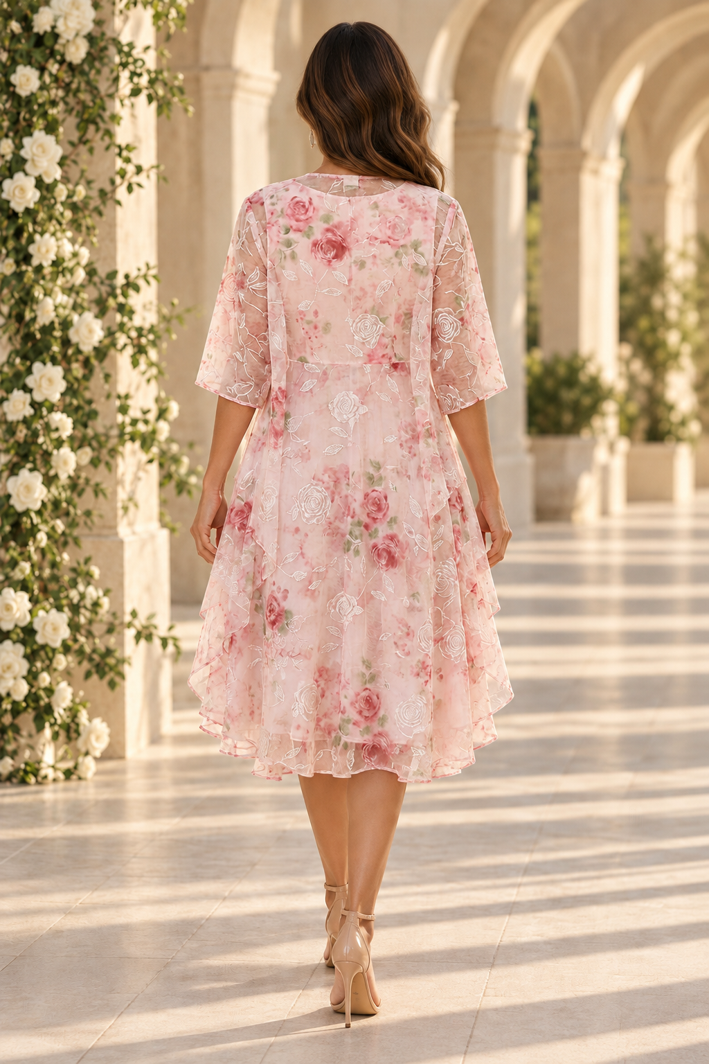 Floral Tiered Midi Dress with Sheer Jacket