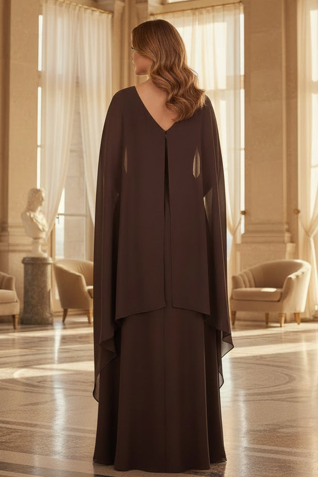 Elegantes Abendkleid in A-Linie mit Cape-Ärmeln