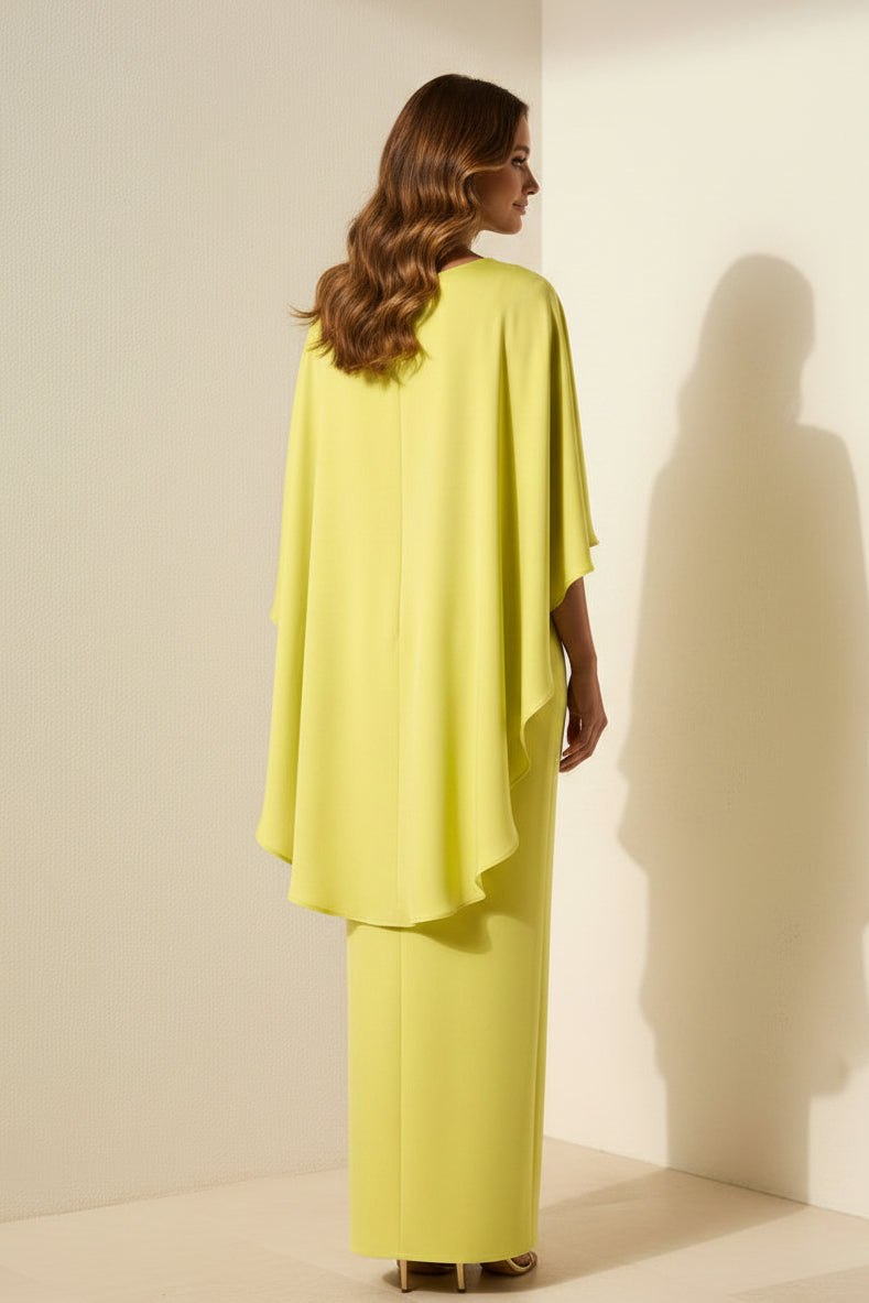 Cape-Maxikleid mit 3D-Blumenverzierung