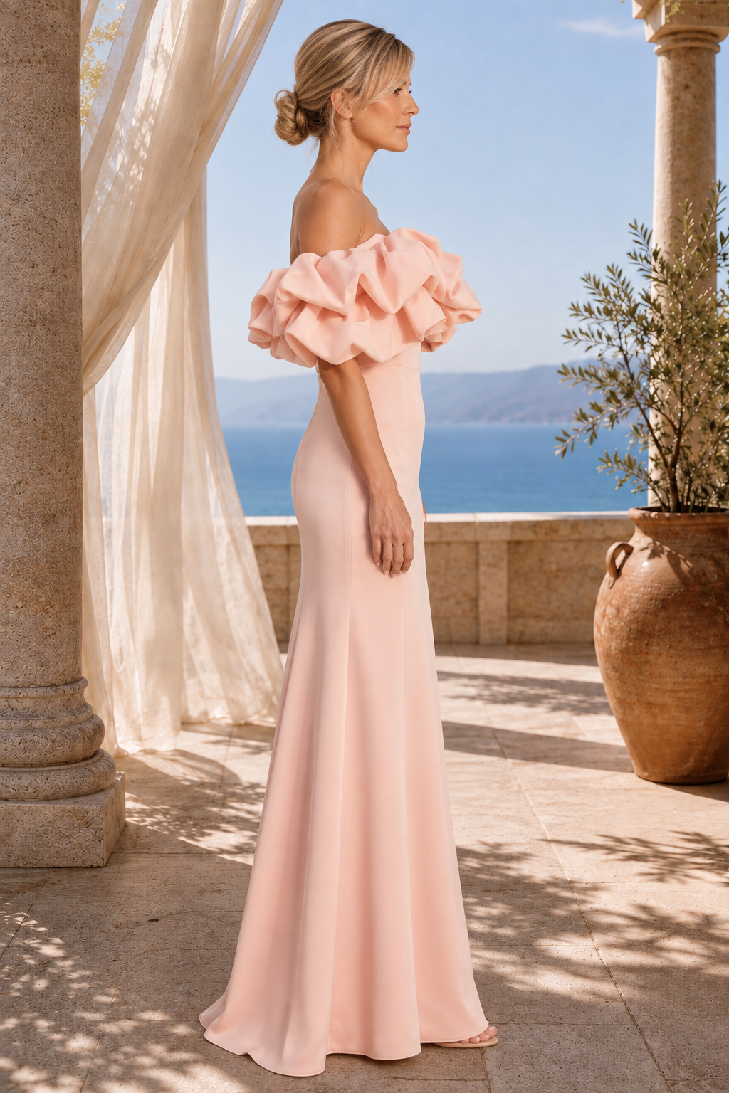 Carmen-Rüschen-Trompetenkleid