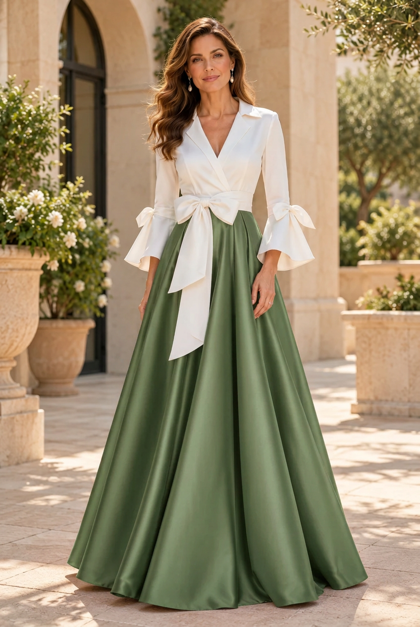 A-Line Gown with Lapel Collar and Flared Sleeves