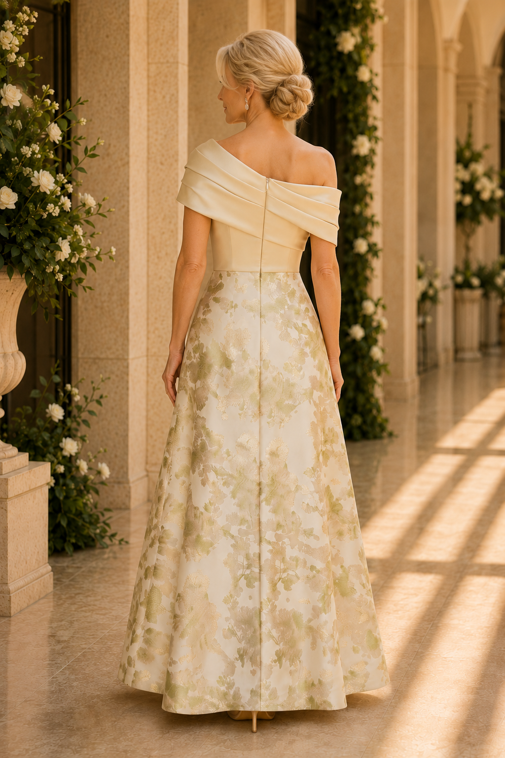 Plissiertes asymmetrisches Jacquard-A-Linien-Kleid