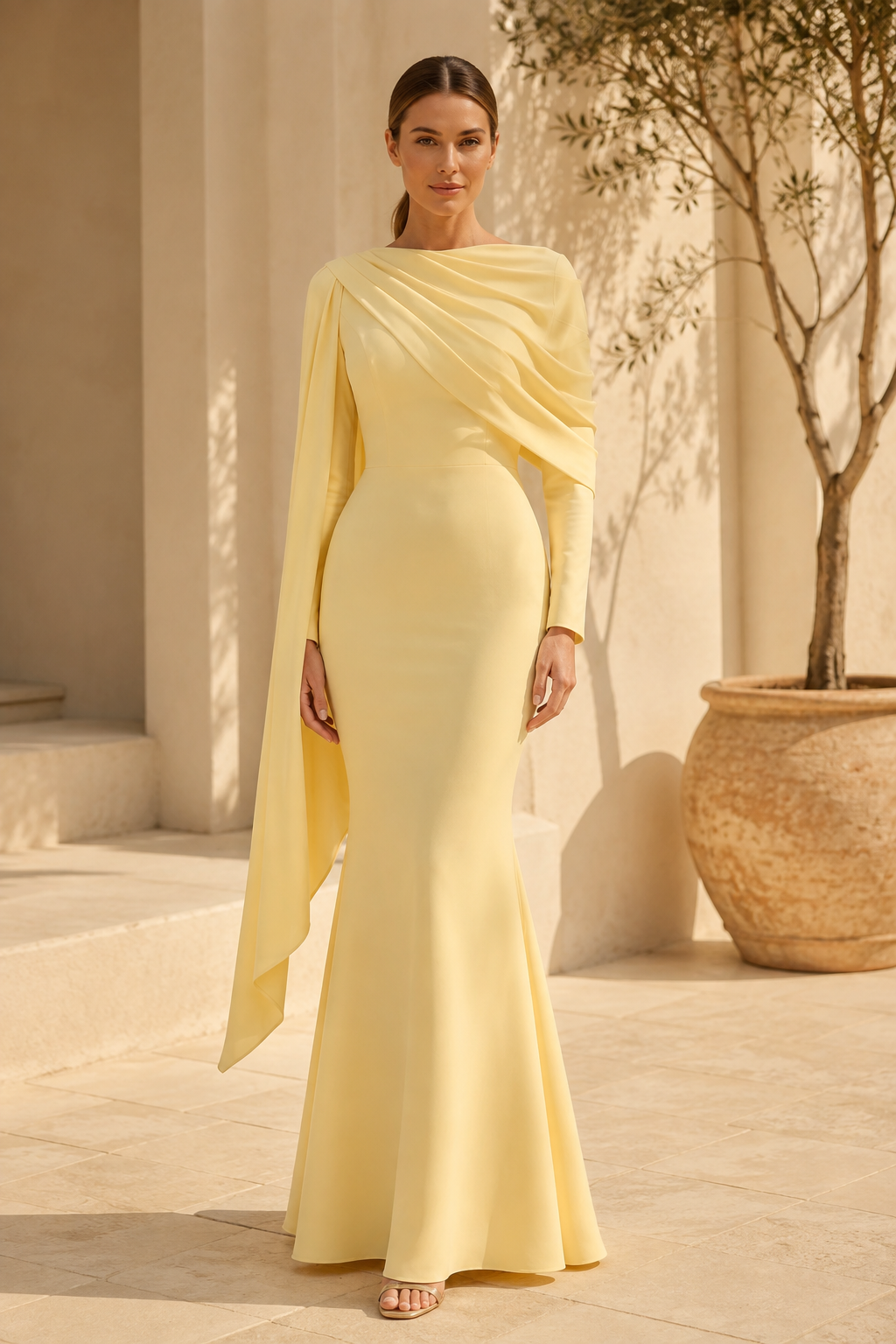 Abendkleid im Meerjungfrauen-Stil mit drapiertem Cape-Ärmel